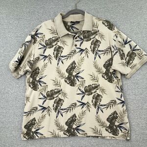 Cherokee Shirt Mens Large Tan Polo Short Sleeve Tropical Aloha Golf Casual
